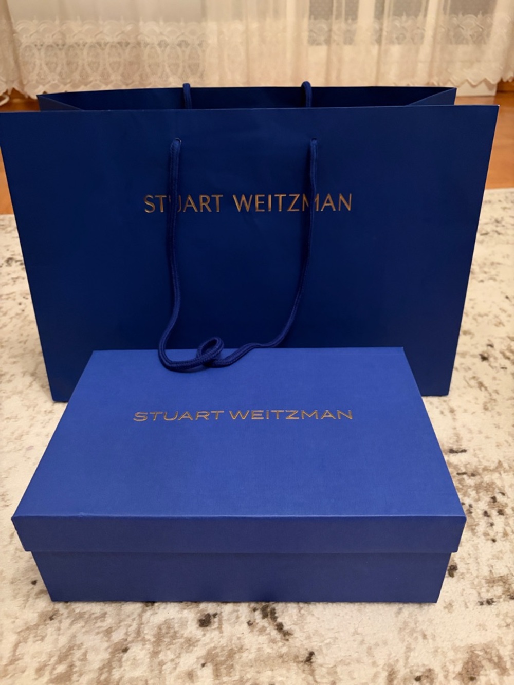Stuart Weitzman Royal Blue Gift Box and Shopping Bag